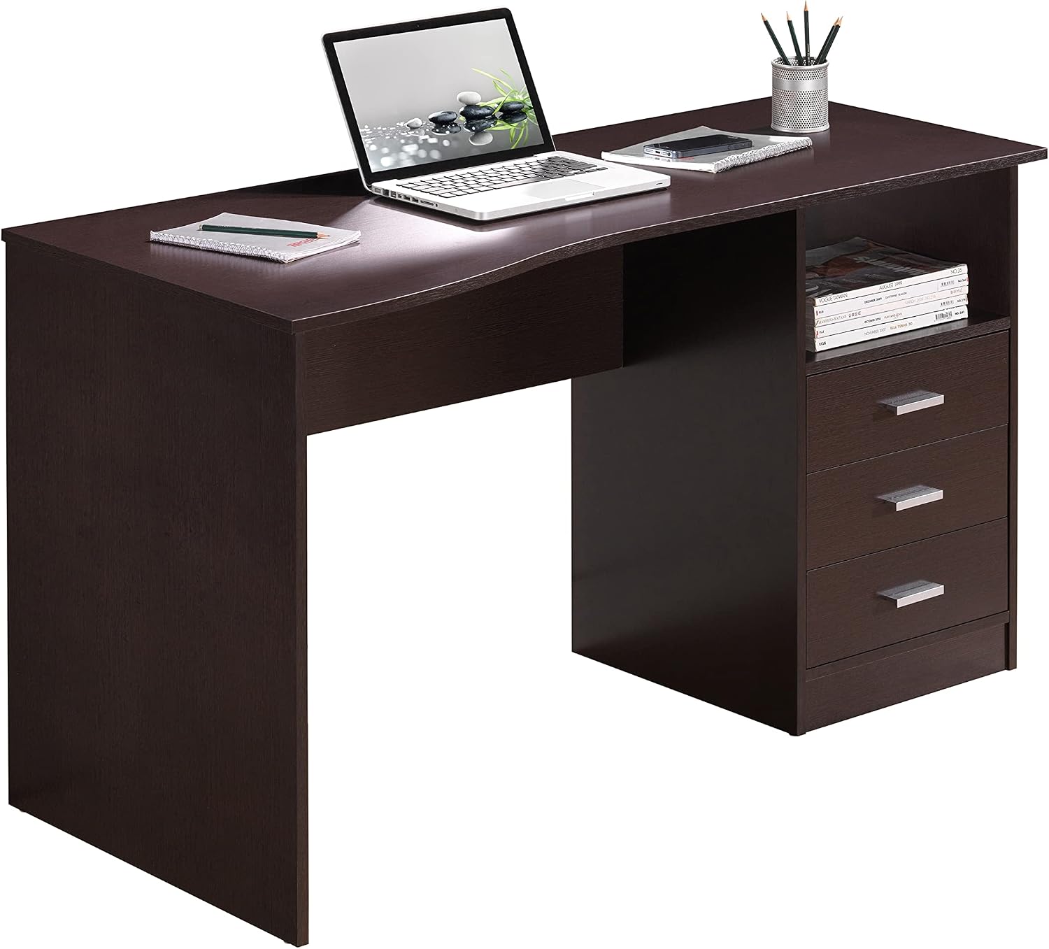 Techni Mobili 51' Classic Computer Desk with Drawers, 3-Drawer Home Office Desk with Storage (Brown)