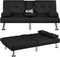 Yaheetech Convertible Sofa Bed Adjustable Fabric Couch Sleeper Modern Recliner Reversible Loveseat Folding Daybed Guest Bed, Removable Armrests, Cup Holders, 3 Angles, 772lb Capacity, Black
