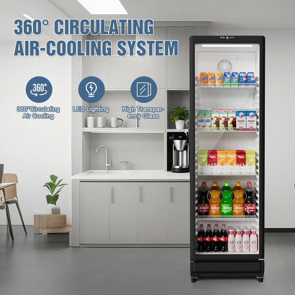 BEYOU Beverage Refrigerators, 12.2 cu. Ft commercial Display Fridge with Double-Tempered Glass Door Door, Merchandiser for Living Room, Bar, Garage（Black）