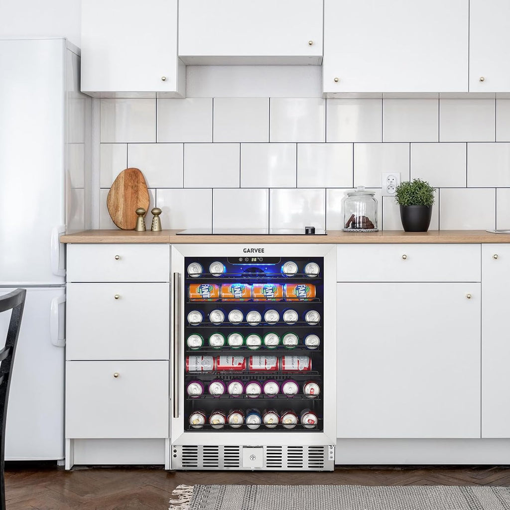 Garvee Beverage Refrigerator, 5.1 Cu.ft Beverage Fridge|166 Cans Capacity, Small Beverage Cooler with 36~60°F Adjustable Digital Temperature Control Compressor and Safety Lock
