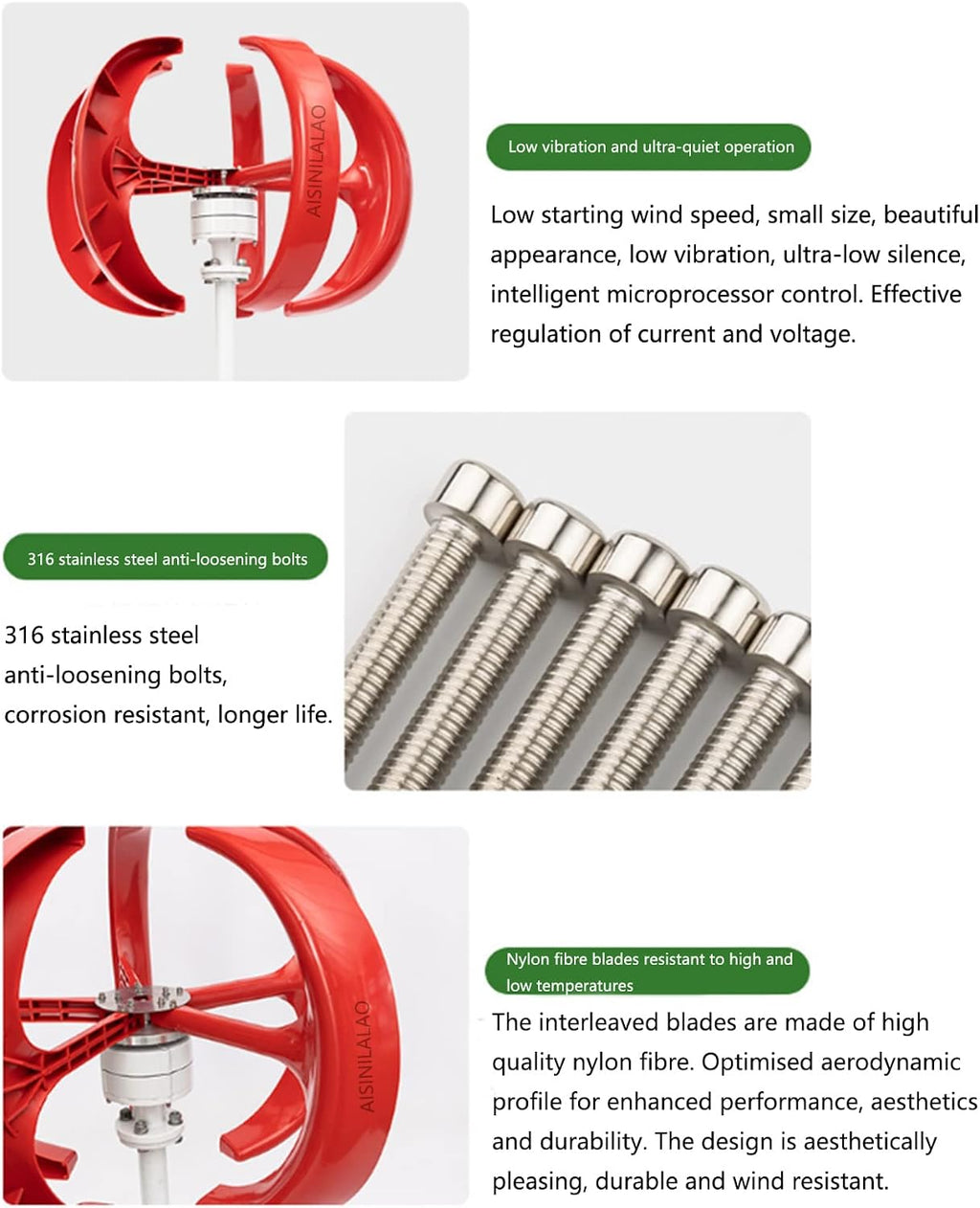 3000W No Noise Wind Power Turbines Generator Kit, 12V 24V 48V 5 Blades Windmill Lantern Vertical Axis Wind Turbine Generator for Home Hybrids Streetlight