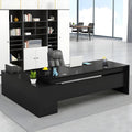 Office Computer Desk L-Shape with Wood Base, Boss Table, Home Furniture Set with Drawers and Storage Shelves, U Shaped (Black, 63' L x 32' W x 30' H)