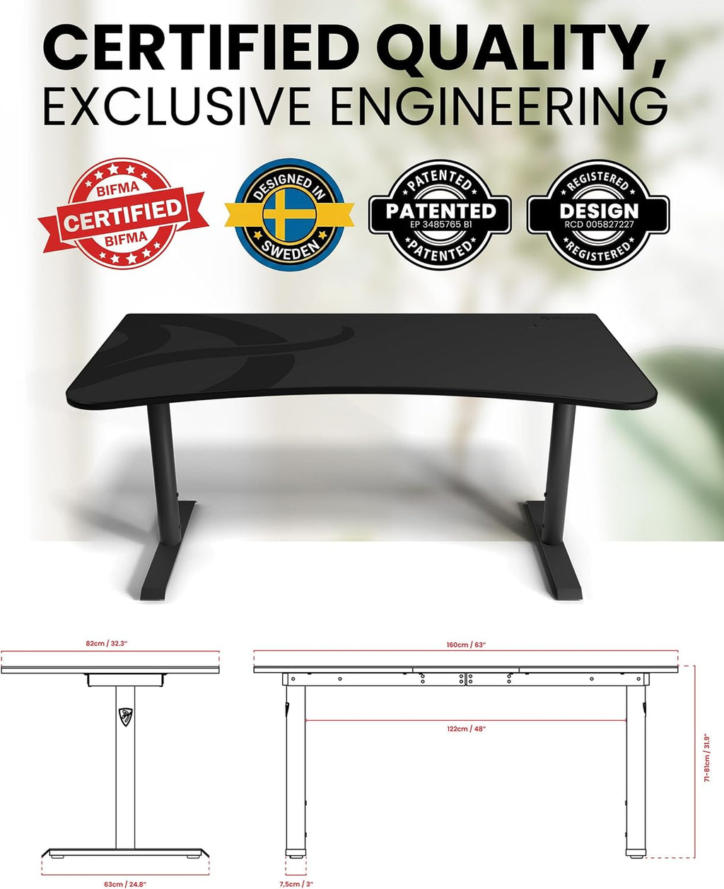 Arozzi Arena Ultrawide Curved Gaming and Office Desk with Full Surface Water Resistant Desk Mat with 3 Custom Monitor Mount Cut Outs and Under The Desk Cable Management Netting - Gunmetal