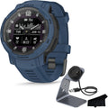 Garmin Instinct Crossover Solar, Rugged Hybrid Multisport GPS Smartwatch, Tidal Blue | Heart Rate Monitor, Analog Hands, Digital Display, Up to 28 Day Battery Life w/Signature Series Charging Bundle