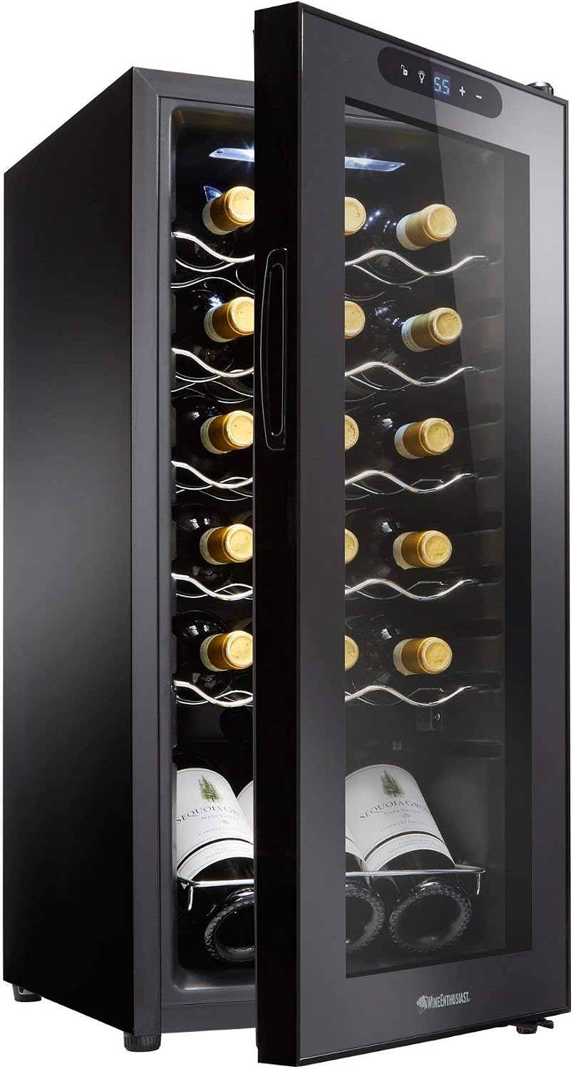 Wine Enthusiast 18-Bottle Compressor Wine Cooler - Freestanding 1.8 Cu. Ft. Wine Refrigerator for Home & Kitchen, Energy-Efficient Cooling of 41-64°F, LED Digital Control Panel