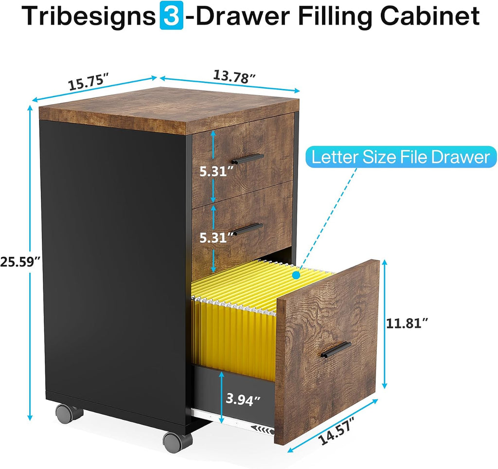 Tribesigns 83' L-Shaped Executive Desk, Large Office Desk with Drawers, Industrial Corner Computer Table with Rolling File Cabinet, Business Workstation for Home Office (Brown, 83 Inches)