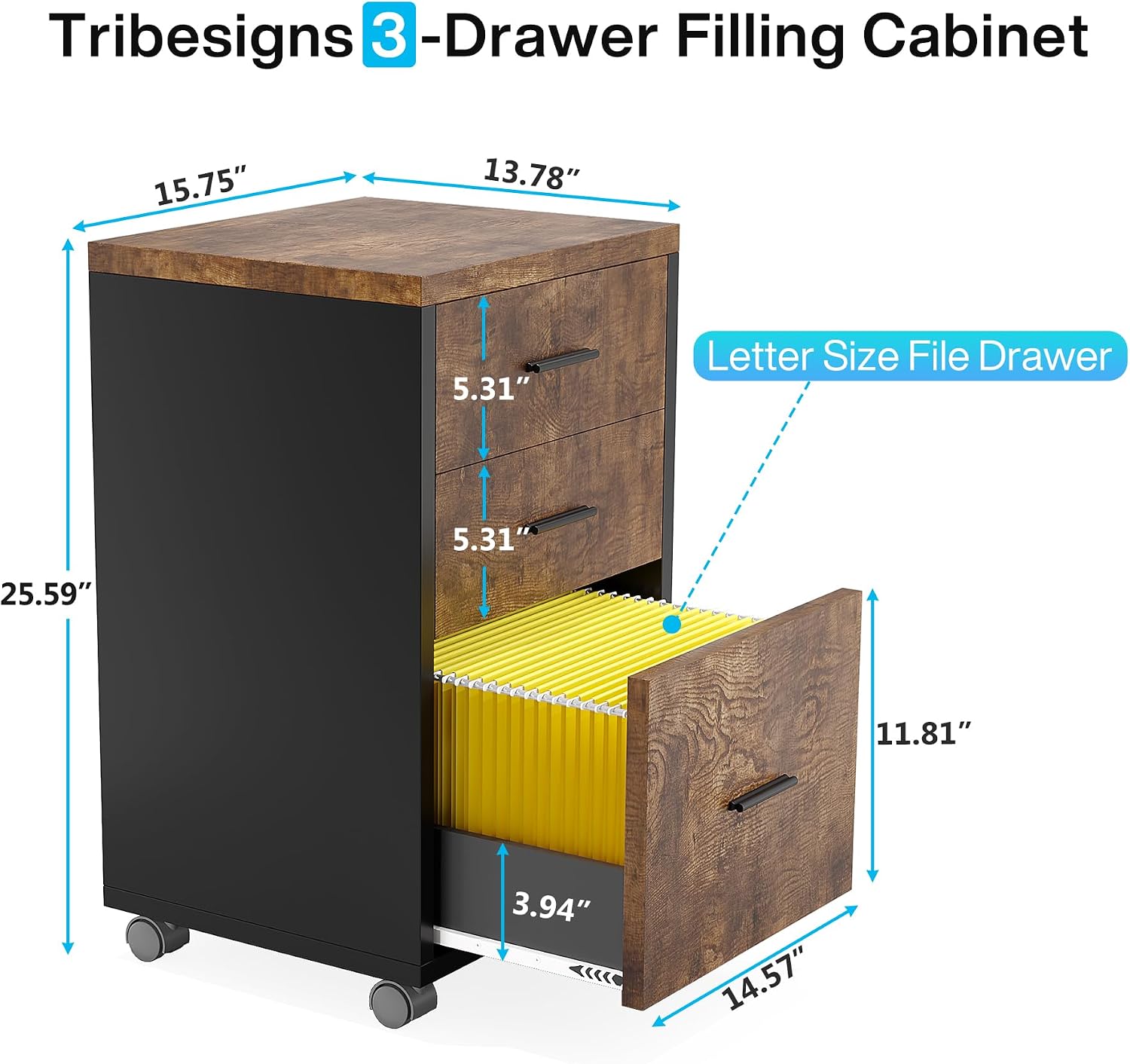 Tribesigns 83' L-Shaped Executive Desk, Large Office Desk with Drawers, Industrial Corner Computer Table with Rolling File Cabinet, Business Workstation for Home Office (Brown, 83 Inches)