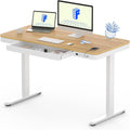 FLEXISPOT Comhar Electric Standing Desk with Drawers Charging USB Port, Height Adjustable 48' Whole-Piece Quick Install Home Office Computer Laptop Table with Storage (Maple Top + White Frame)