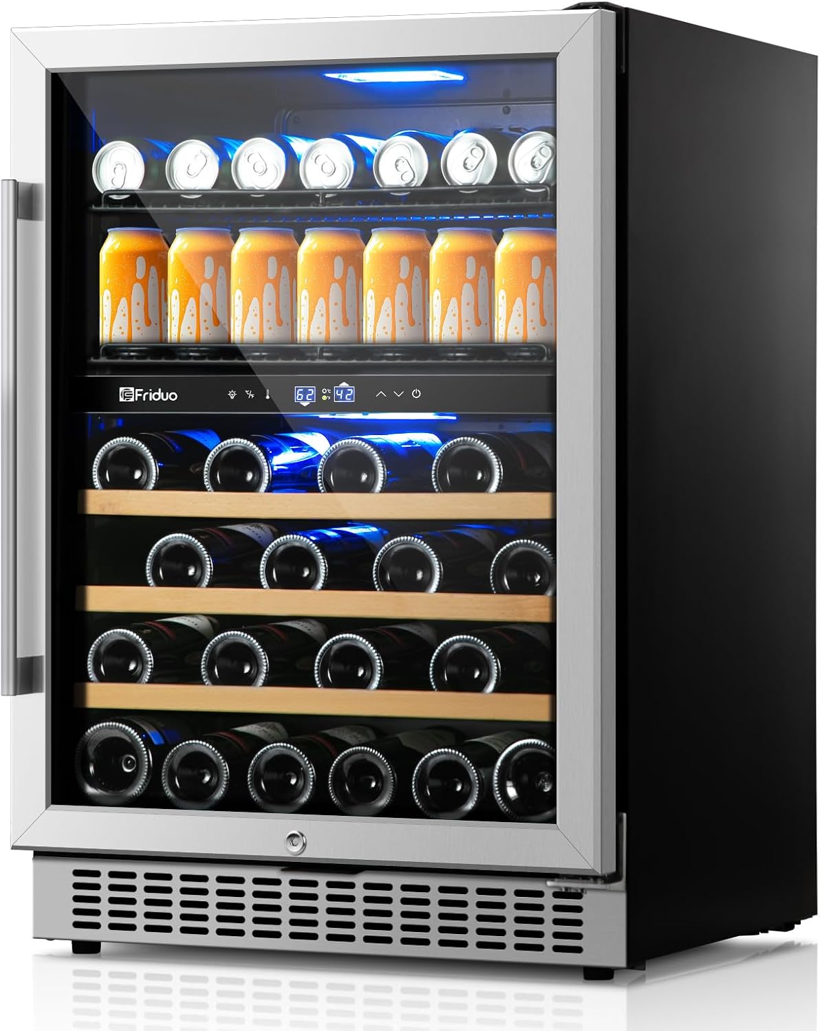 24 Inch Beverage Refrigerator,30 Bottles & 82 Cans Dual Zone Beverage Fridge Built-In or Freestanding With Glass Door for Soda, Wine, Water - For Kitchen, Bar Or Office