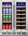 ORYMUSE 24 Inch Dual Zone Wine and Beverage Refrigerator, Built-in or Freestanding Cooler with French Doors, Drink Fridge with Upgraded Compressor for Beer, Wine, and Soda