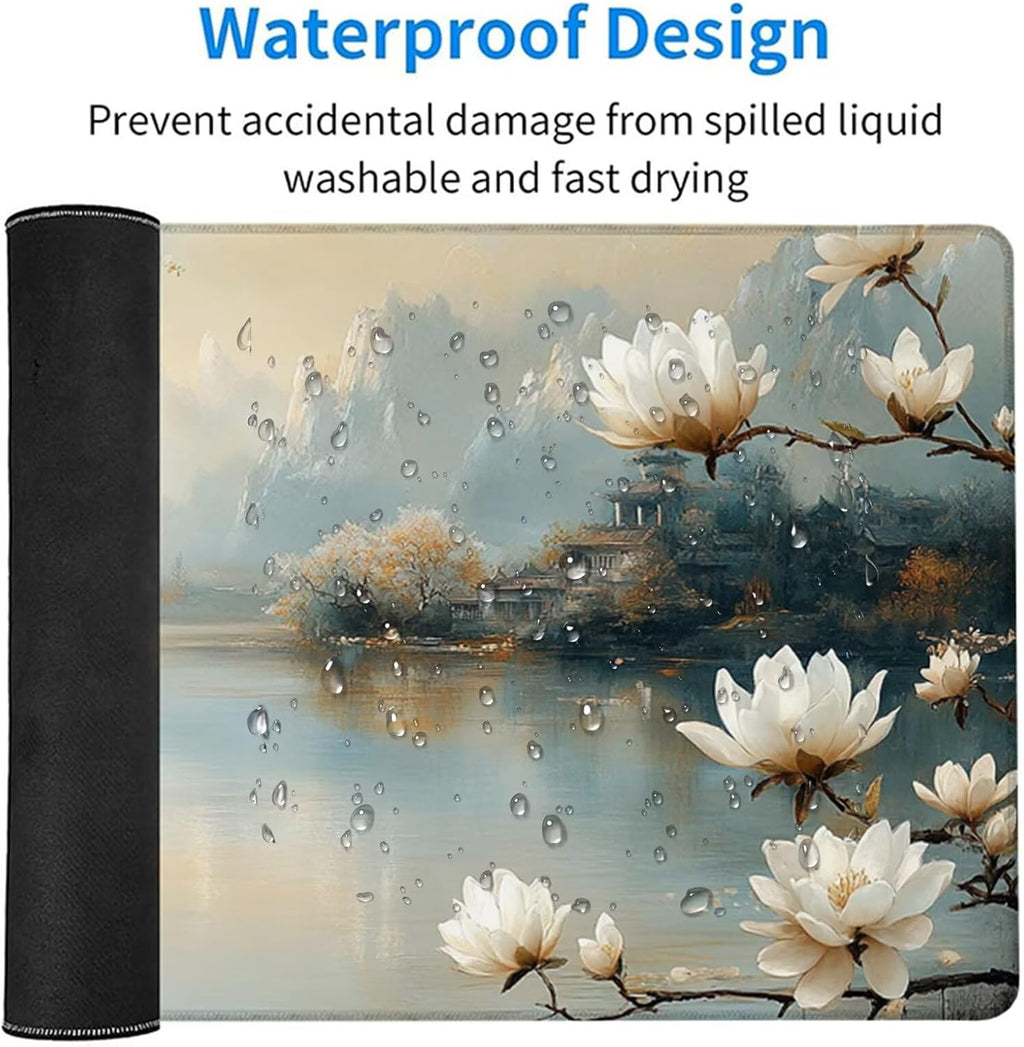Flower Mouse Pad, Gaming Mouse Pad 64x32in, Desk Mat with Stitched Edges, Large Mousepad Waterproof, Gaming Accessories Keyboard Mat, Office Desk Accessories, for Gamer Computer Office, White S-2229
