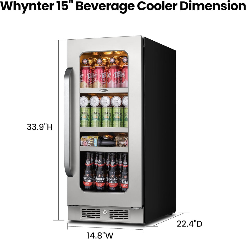 Whynter Wine Fridge Refrigerator 30 Inch Wine Cooler Bundle Built-In or Freestanding Wine Fridge with Glass Door Large Capacity Holds 160 Cans Beverage Refrigerators For Home Bar Kitchen