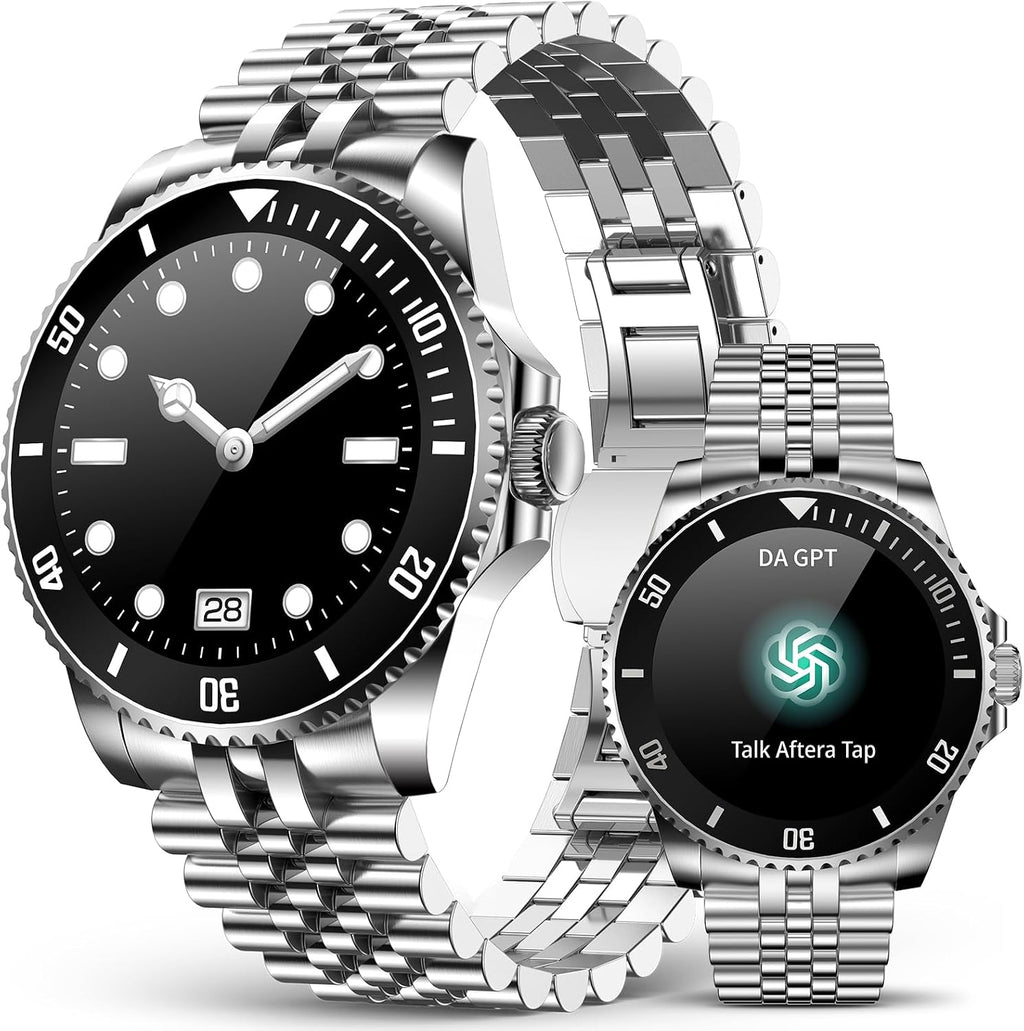 SOUYIE AI Smart Watch, DA GPT Waterproof Smartwatch, 1.19-inch AMOLED Display, 24/7 Heart Rate, Blood Oxygen, Blood Pressure, Sleep Monitor, 107 Sports Modes, Compatible Android and iOS Silver Black