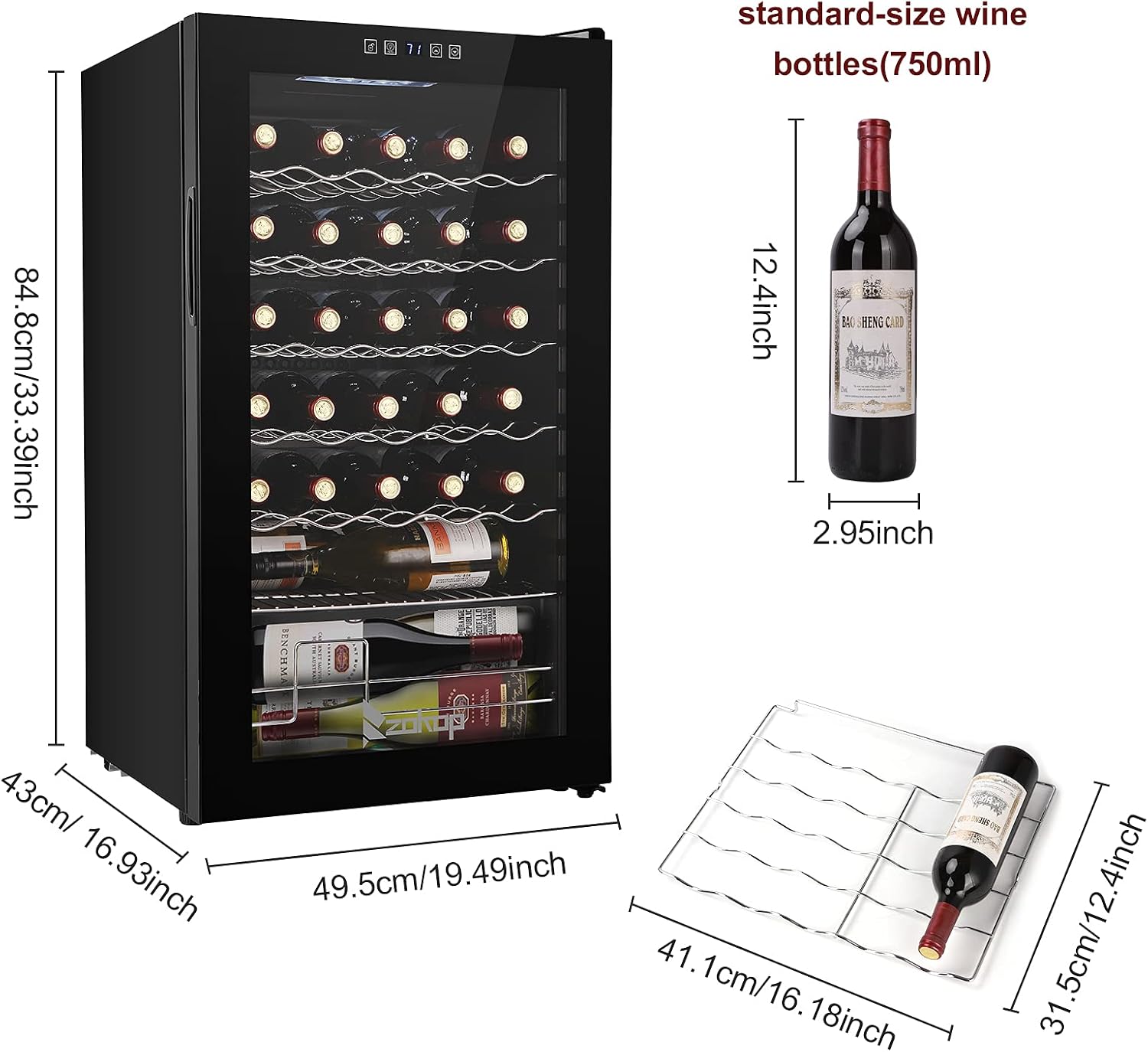 Winado Wine Cooler Refrigerator, 34 Bottle Freestanding Compressor Wine Cooler w/Digital Temp Control, Mini Wine Fridge with Double-Layer Glass Door & Removable Shelves