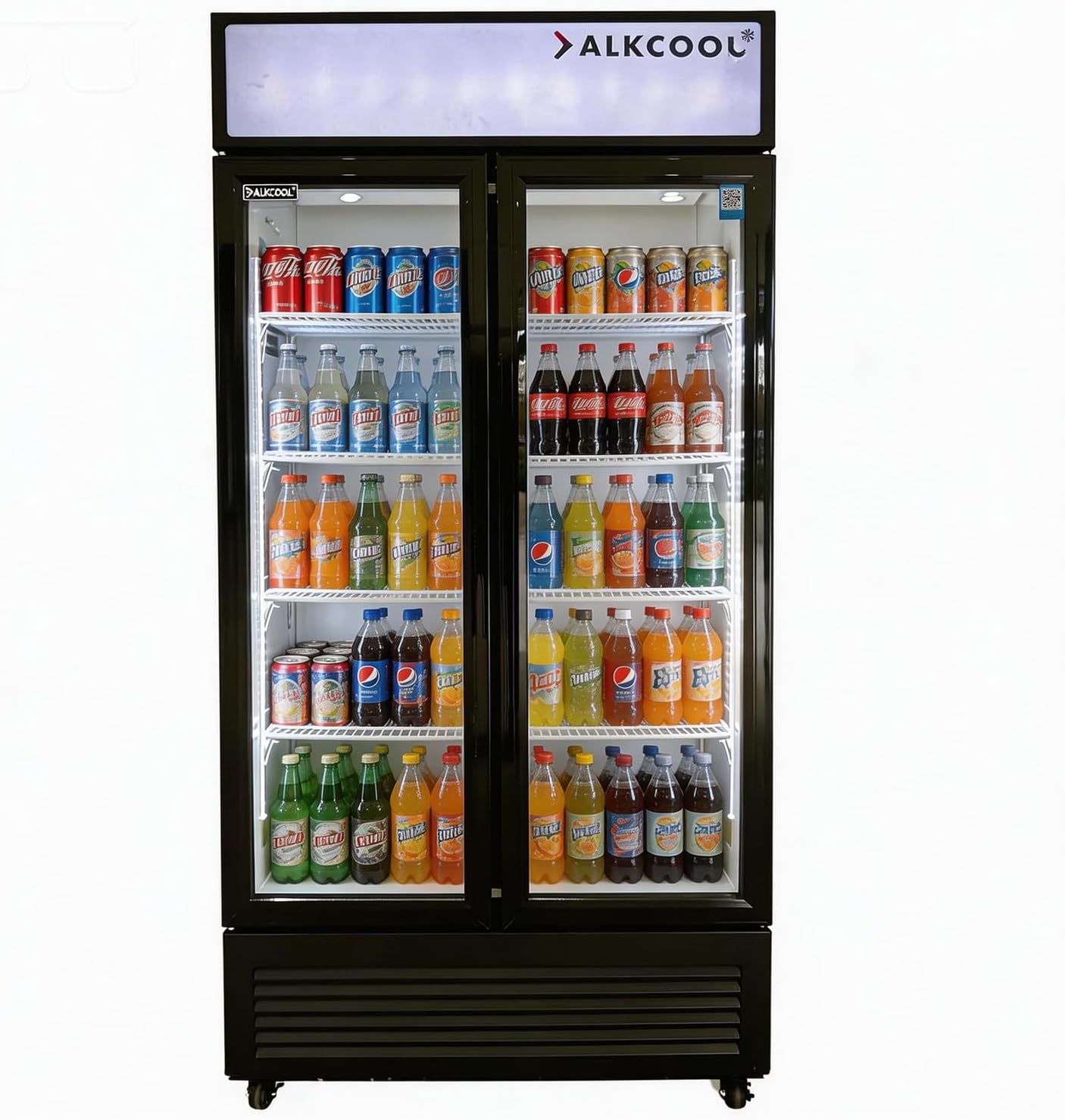 Commercial Beverage Refrigerator Display Fridge,Two Glass Door Drink Cooler with Adjustable Shelves,ETL Approval,45 Cu Ft,47.5' Wide,Wheels Included