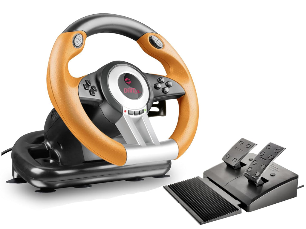 Speedlink DRIFT O.Z. Racing Wheel - USB Gaming Lenkrad fr PC, Schwarz-Orange (Kompatibel mit Windows XP - Pedale fr Gas & Bremse)