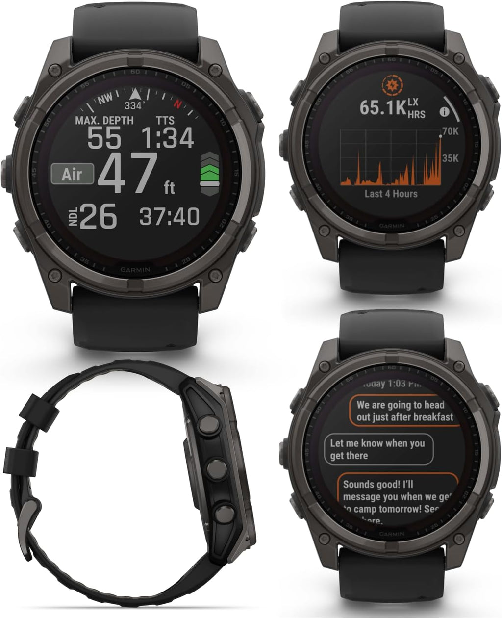 Garmin Fenix 8 – 51 mm, Solar, Sapphire, Carbon Gray DLC Titanium GPS Multisport Smartwatch with Black/Pebble Gray Silicone White Earbuds Bundle
