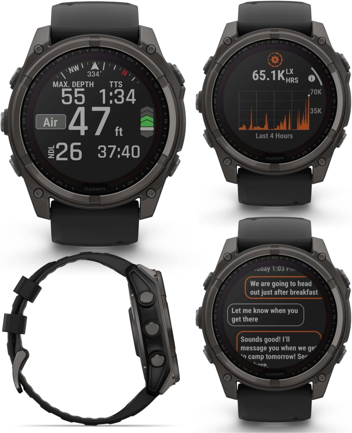 Garmin Fenix 8 – 51 mm, Solar, Sapphire, Carbon Gray DLC Titanium GPS Multisport Smartwatch with Black/Pebble Gray Silicone White Earbuds Bundle