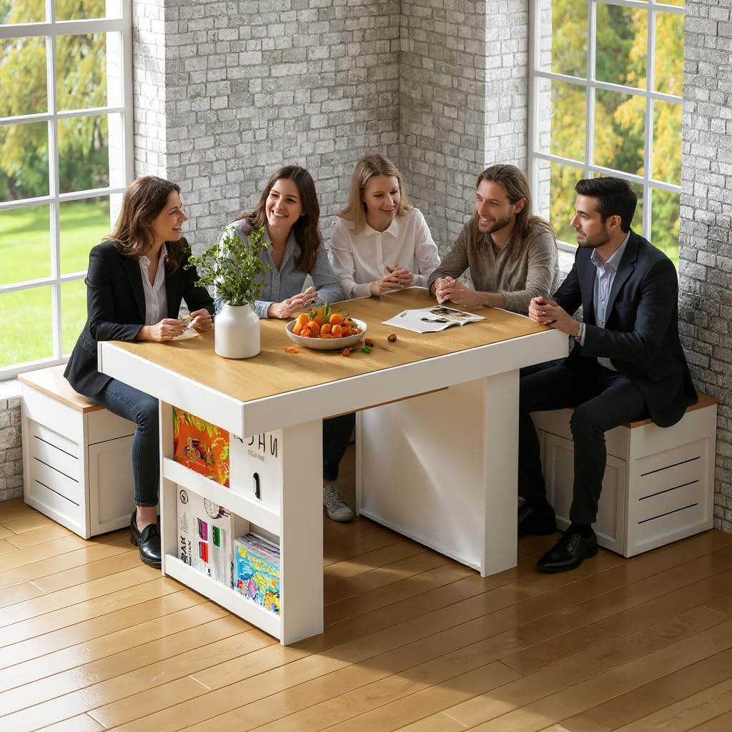 Gaming & Dining Table with Removable Top & PU Leather Mat, Board Game Table for 4-6 Players, Side Storage Shelves & Cup Holders, Corner Protectors, for Card Games, DND, Poker & Building Blocks