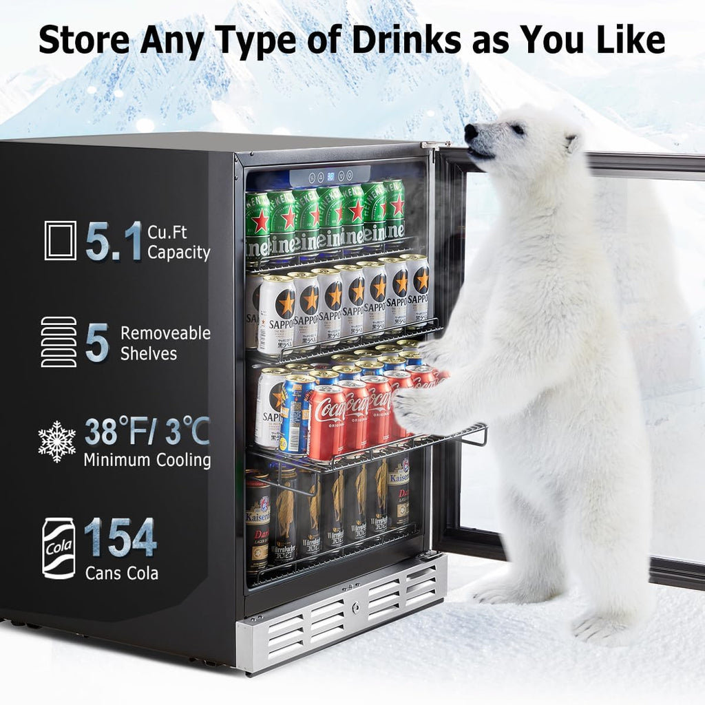 Kalamera 24 inch Beverage Refrigerator - 154 Cans Capacity Beverage Cooler- Fit Perfectly into 24' Space Built in Counter or Freestanding - for Soda, Water, Beer or Wine - For Kitchen, Bar or Office