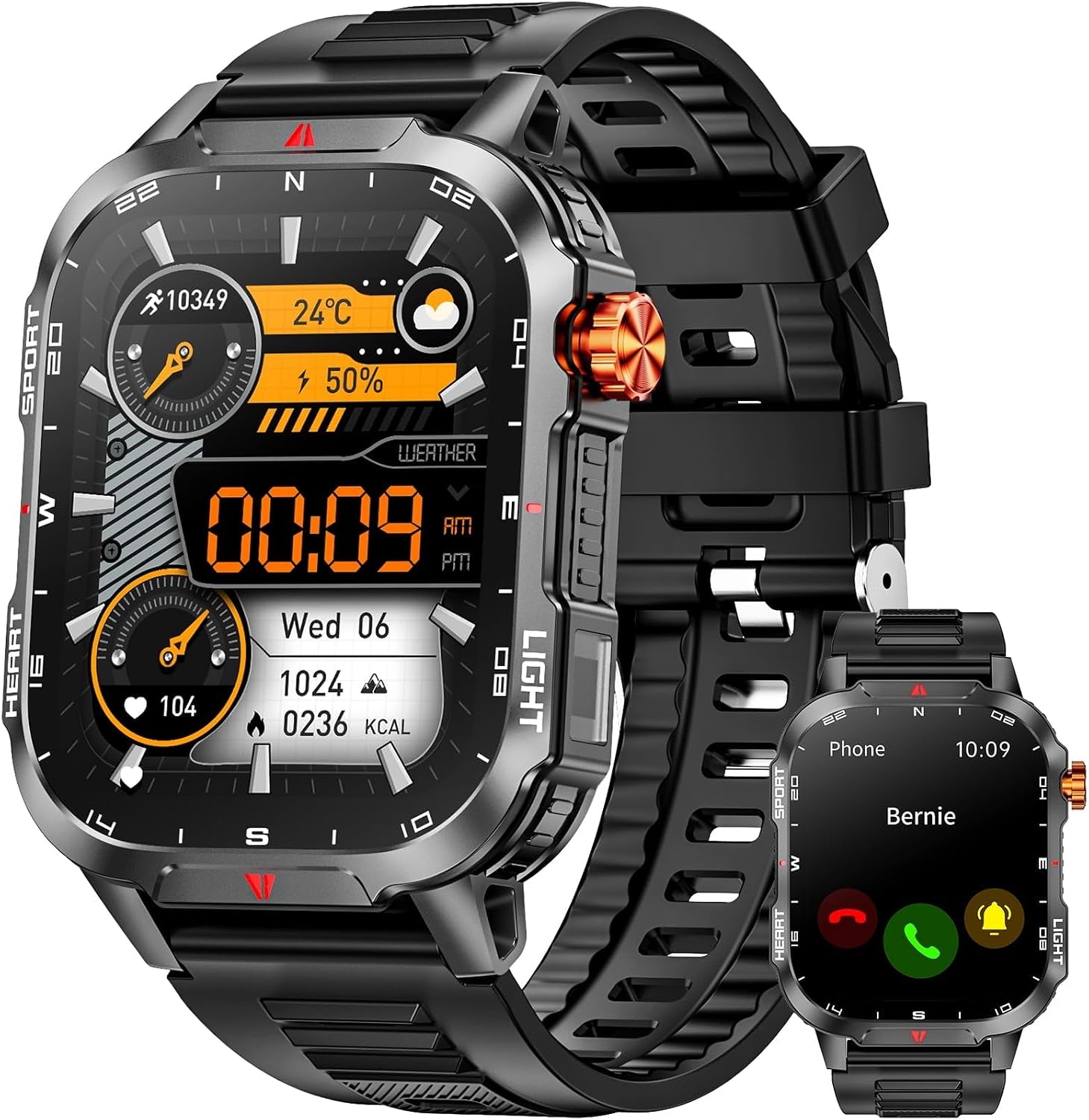 2025 New Men's 1100 mAh Large Capacity Military Smart Watches, 2.01-inch Fitness Tracker Watches, fits for Android and iPhone Devices, with Answer/Make Calls/100+ Sport Modes (Black)