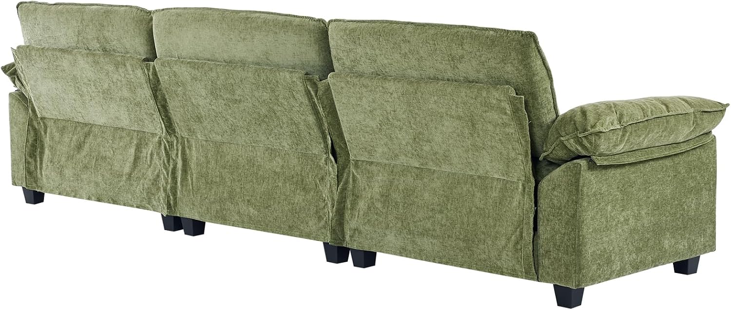 Karl home Sectional Sofa Modular Deep Seat Sofa Couch with Ottoman, Chenille Sofa Sleeper Comfy Upholstered Furniture for Living Room, Apartment, Studio, Office, (3-Seat & 1-Ottoman, Green)
