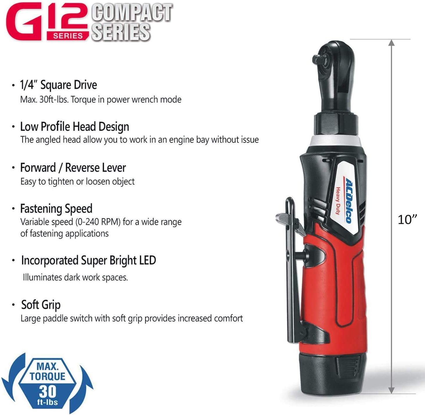 ACDelco Tools ARW1209-K92 G12 Series 12V Li-ion Cordless ¼' & 3/8' Ratchet Wrench Combo Tool Kit with 2 Batteries and Canvas Bag