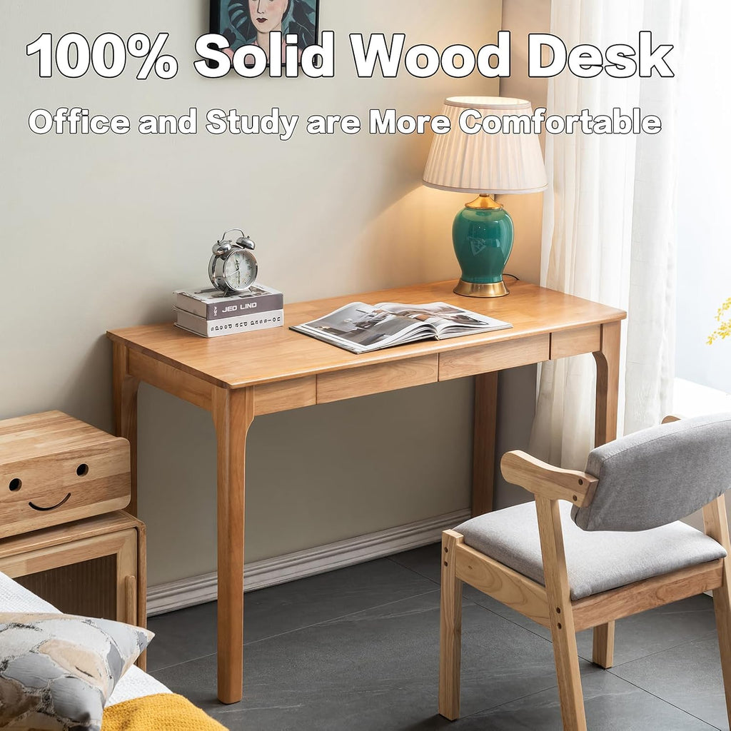 Solid Wood Desk, Gaming Study Home Office Desks for Work, Student PC Desk for Bedroom, Small Computer Desk for Small Spaces, Easy to Assemble (Wood Color, 39inch)