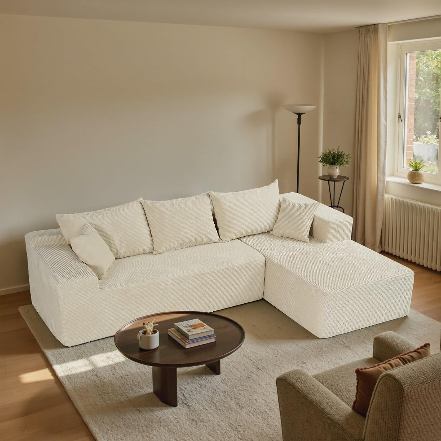 103' Cloud Sectional Couch with L-Shape Chaise,Modern Modular Sofa with Deep Seat, Upholstered Couches for Living Room Bedroom,No Assembly Required, Beige (Right Facing Chaise)