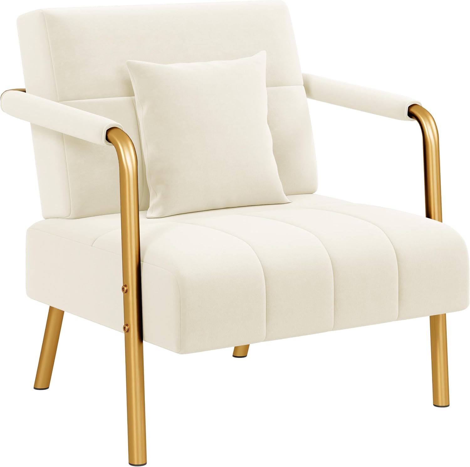 Yaheetech 30' W Modern Sofa Small Sofa Luxurious Velvet Fabric Couch with Gold-Tone Metal Arms and Legs for Living Room, Home Office, Studio Beige