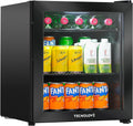 Beverage Refrigerator Cooler,Mini Fridge,Free Standing,1.6 Cu.Ft Cools Down To 32 ℉,Stainless Steel,LED Touchscreen Digital Temp Control,Under Counter,Double-layer Glass Door,Adjustable Shelves,Black