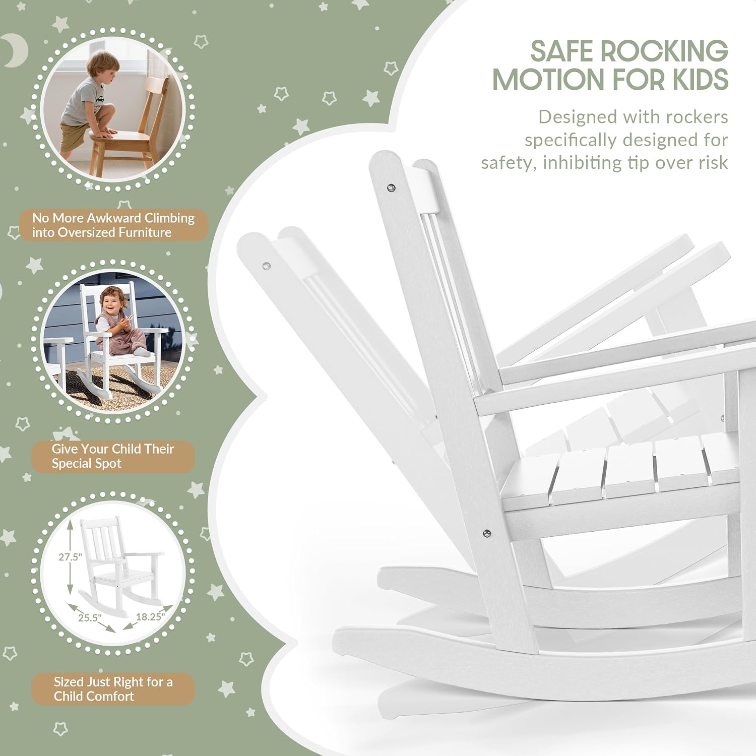 WestinTrends Malibu Outdoor HDPE Plastic Preschool Toddler Rocking Chairs (Set of 2), White