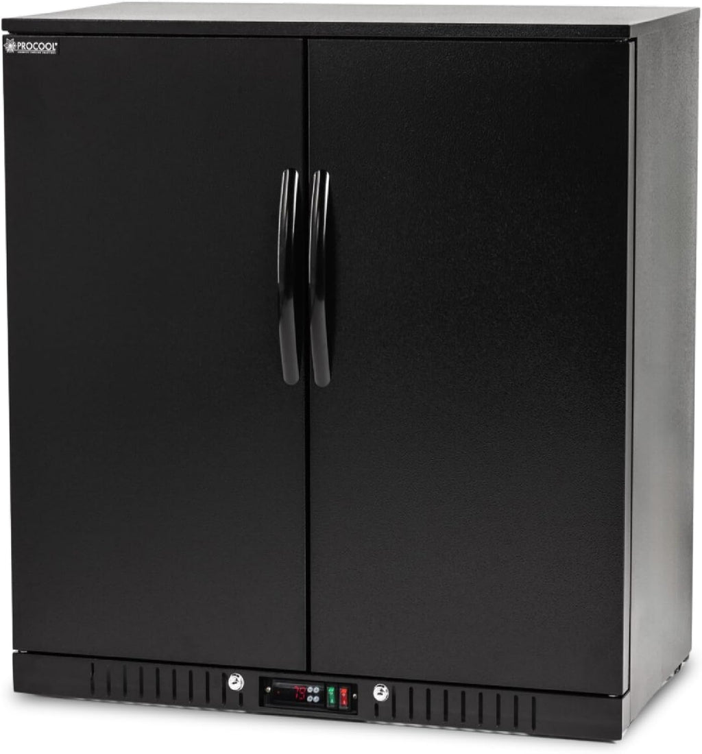 Procool 2-Door Counter Height Beverage Refrigerator - 36' Wide Energy Efficient Black Bar Fridge With LED Lighting - Commercial Back Bar Cooler