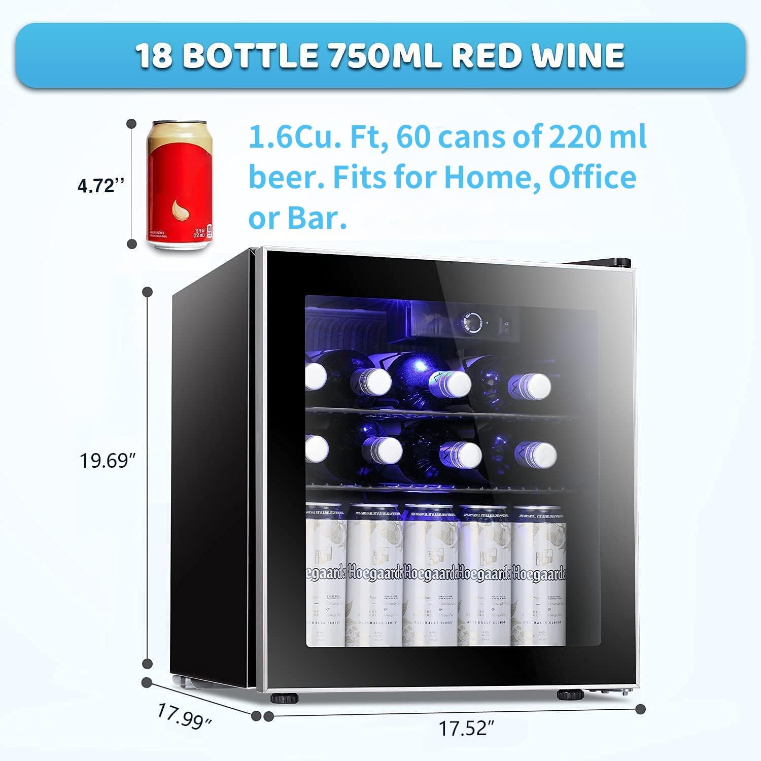 Antarctic Star Mini Fridge Cooler - 60 Can Beverage Refrigerator Glass Door for Beer Soda Wine – Glass Door Small Drink Dispenser Clear Front Removable for Home, Office Bar (1.6cu.ft)