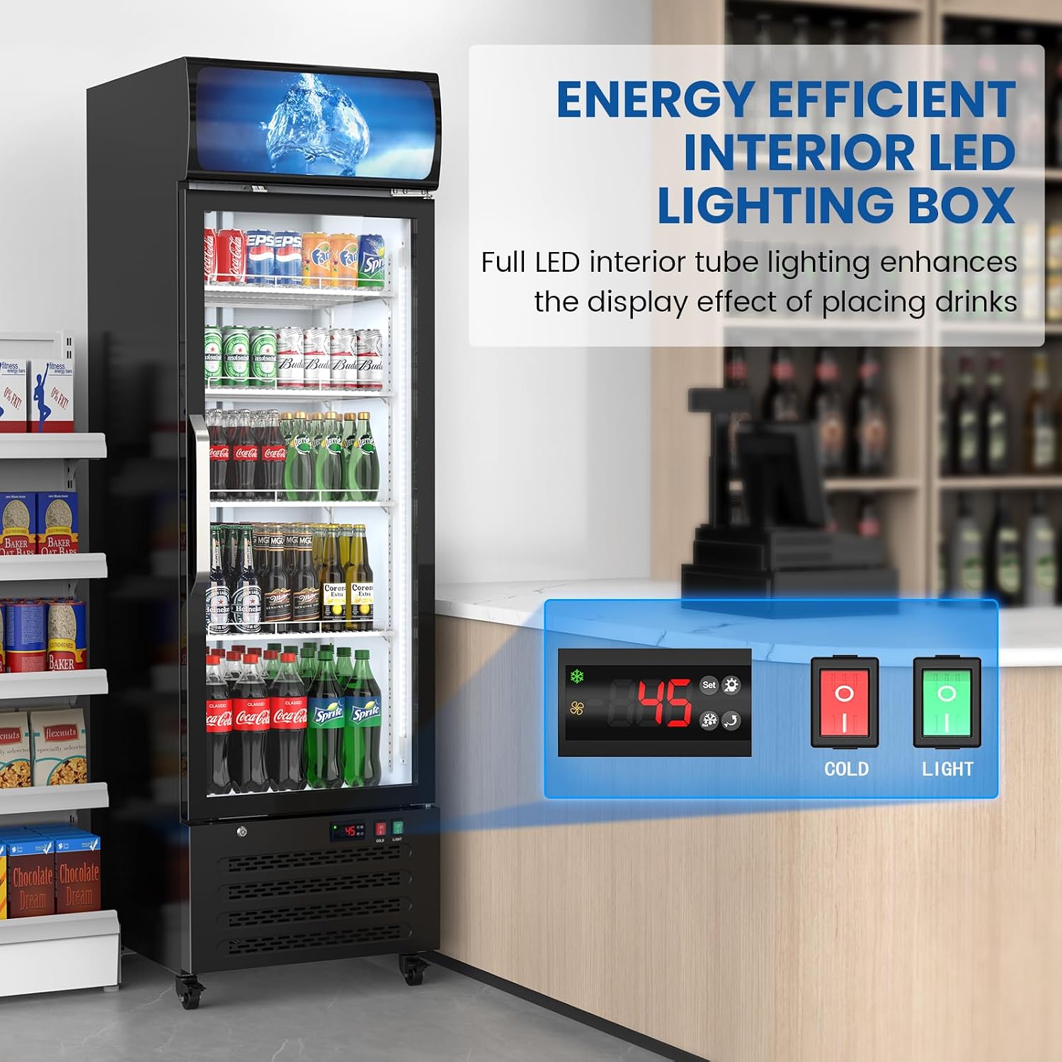Mojgar 2.4 Cu Ft Commercial Merchandiser Refrigerator for Beverage,Glass Door Upright Display Fridge with Front LED Light,Large Freestanding Business Cooler for Shop,Restaurant,Apartment,etc