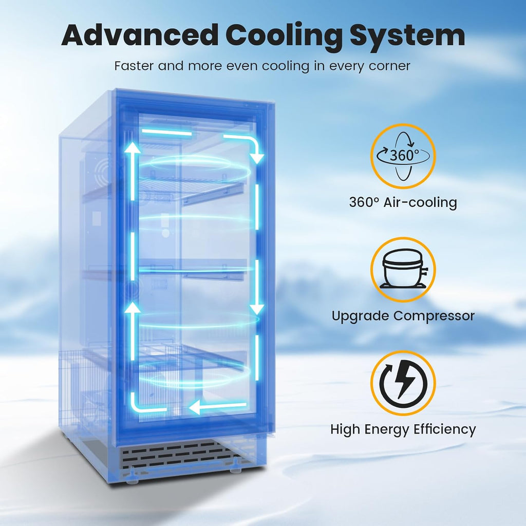 15 Inch Beverage Refrigerator,13 Bottle & 48 Cans Under Counter Black Beverage Fridge with Low-Noise Compressor,Wine Cooler with Dual Independent Temperature Zones for Kitchen Home