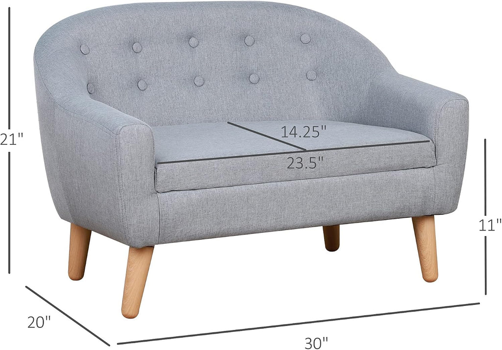 Qaba 2-Seat Kids Sofa, Toddler Sofa Couch, Linen-Like Fabric and Wooden Frame Sofa Chair for Ages 3-7, 11' High Seat, Gray