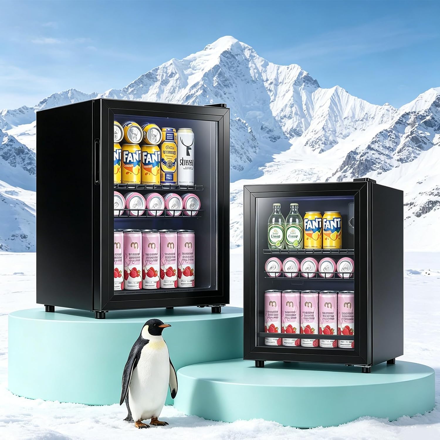 WANAI Beverage Refrigerator and Cooler with Glass Door - 80 Can Capacity, 2.6 Cu.ft Small Beer Fridge for Drinks, Soda, Wine- Mini Cooler with 7 Adjustable Temperature Control and Blue LED Light