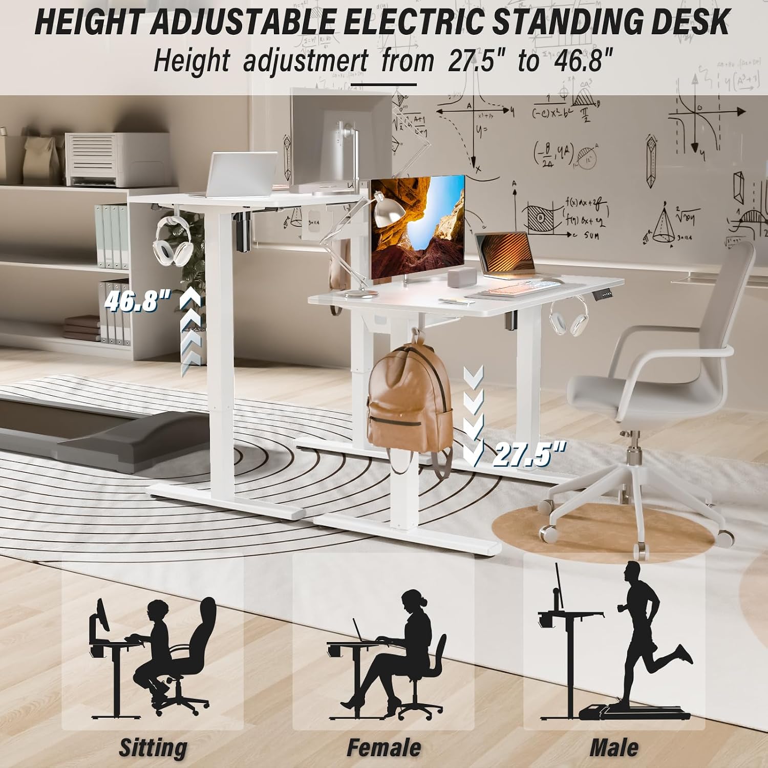 Kingant Standing Desk Height Adjustable Small Electric Stand Up Desks [40 x 24 Inch] - Ergonomic Sit Stand Desk Rising Desks for Home Office Computer Desk Workstation with Cable Management