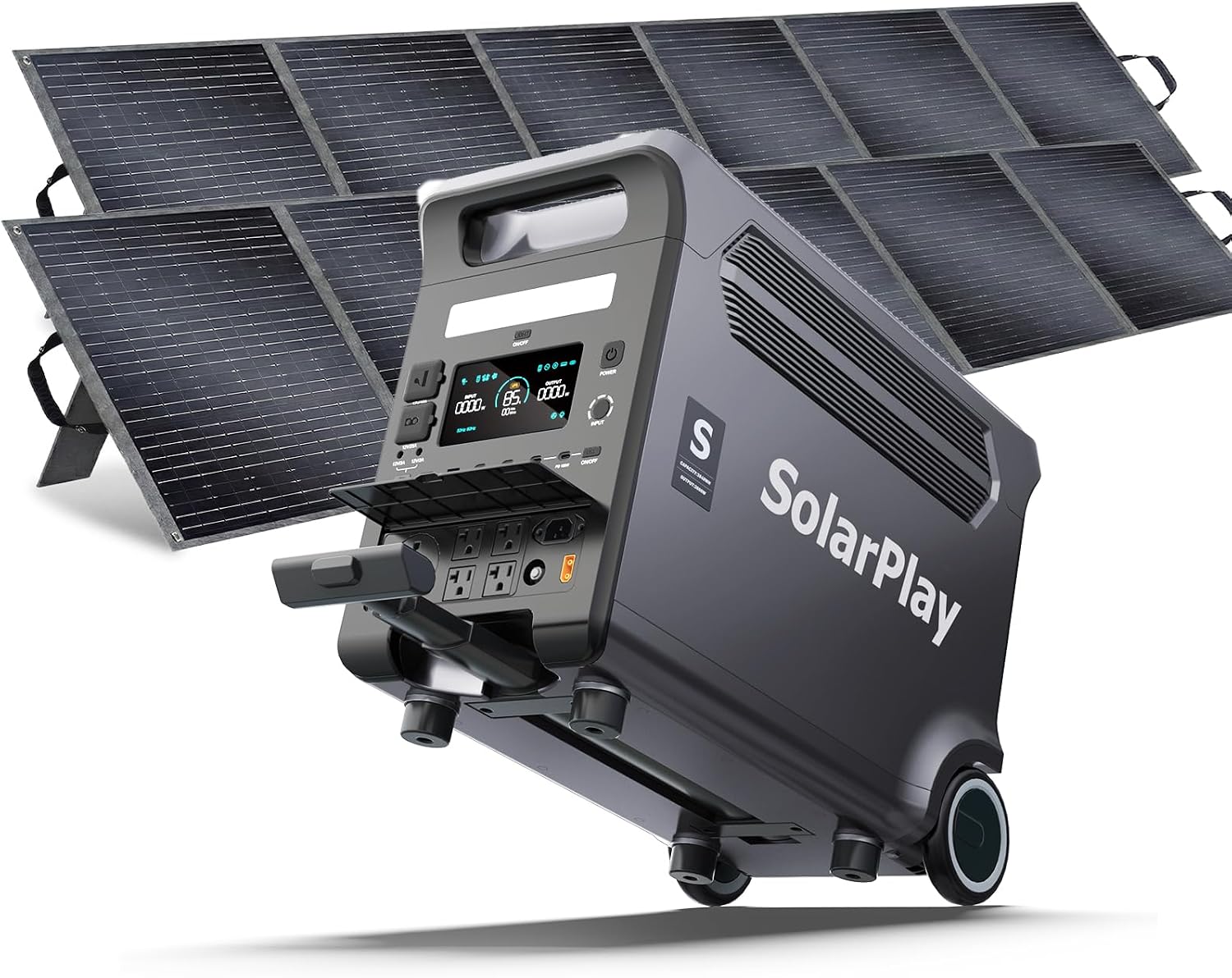 SolarPlay Portable Power Station, 3600W(5500W Peak), 3840Wh Solar Generator with 2 * 400W Solar Panel 2Hrs Fast Charging LiFePO4 Battery, Adjustable, UPS with AC output for Home Camping Outdoor