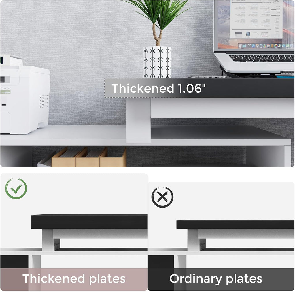 Home Office Computer Desk Corner Desk with 3 Black Drawers and 2 Shelves, 53-inch L-Shaped Study Desk with Storage, White + Black