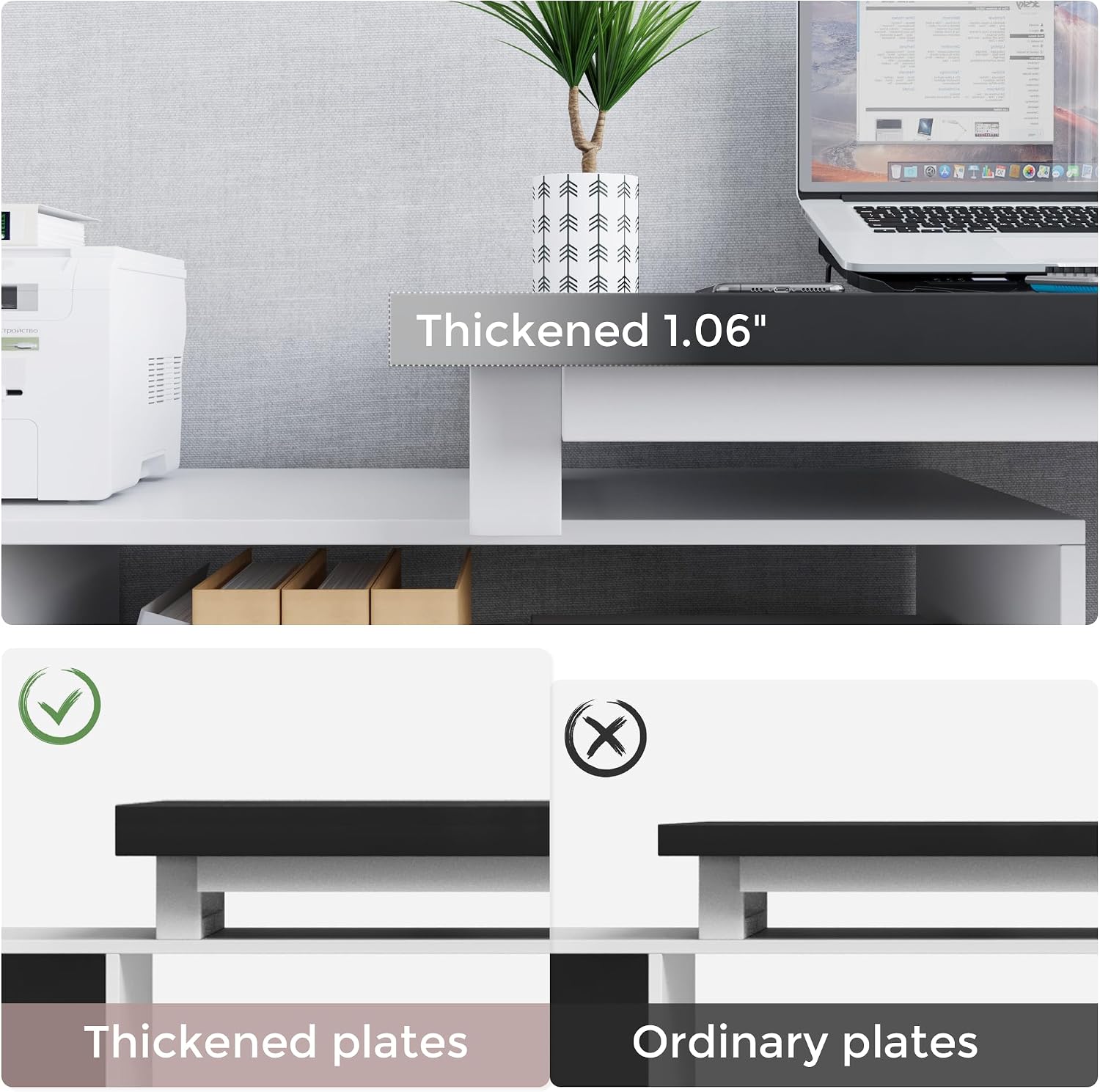 Home Office Computer Desk Corner Desk with 3 Black Drawers and 2 Shelves, 53-inch L-Shaped Study Desk with Storage, White + Black