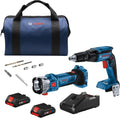 Bosch GXL18V-291B25-RT 18V Brushless Cordless Screwgun and Cut-Out Tool Combo Kit with (2) CORE18V 4 Ah Advanced Power Batteries (Renewed)