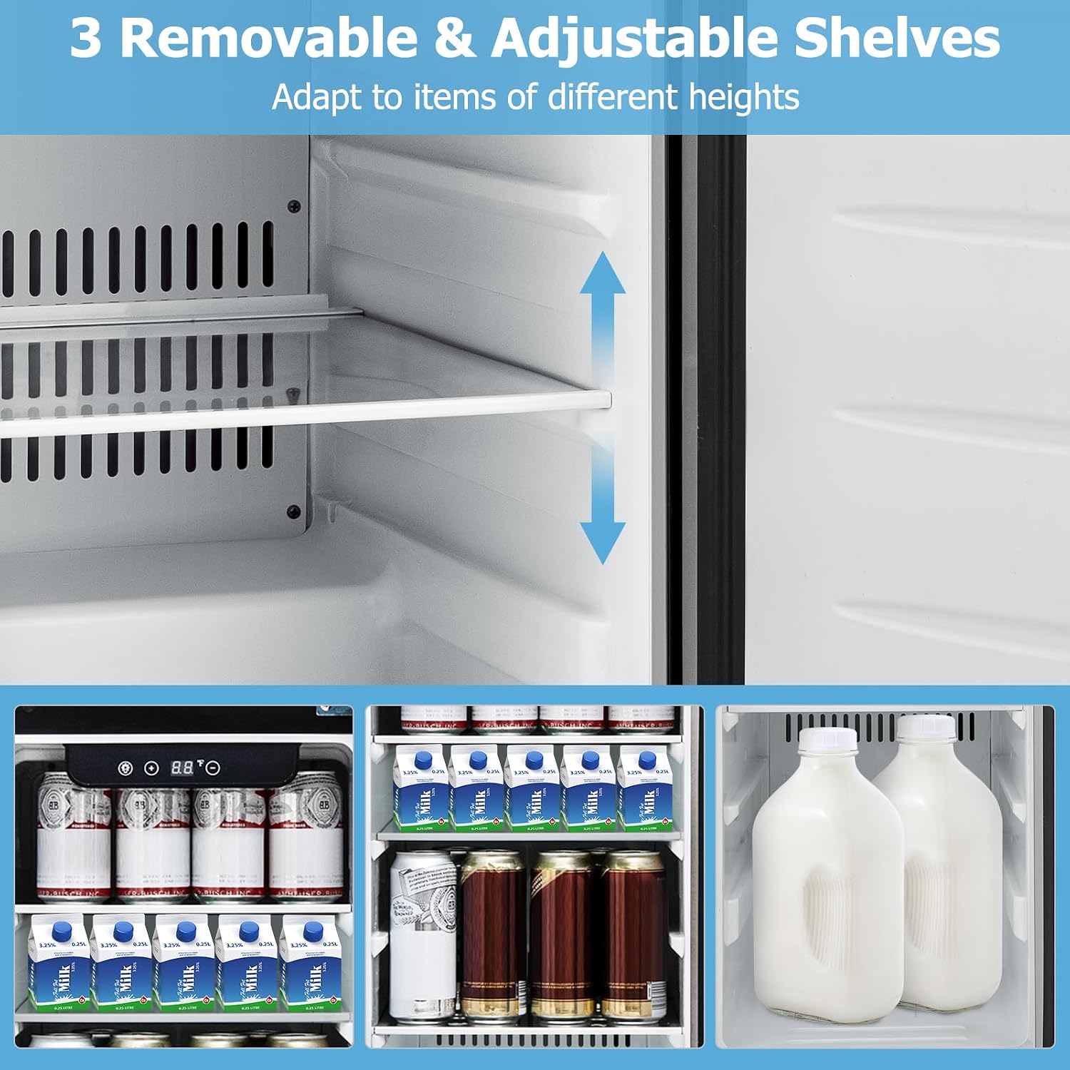 COSTWAY 15 Inch Beverage Refrigerator, Under Counter Drink Fridge with Stainless Steel Door & Removable Shelves, Built-in & Freestanding Beverage Cooler for Soda, Beer, Wine