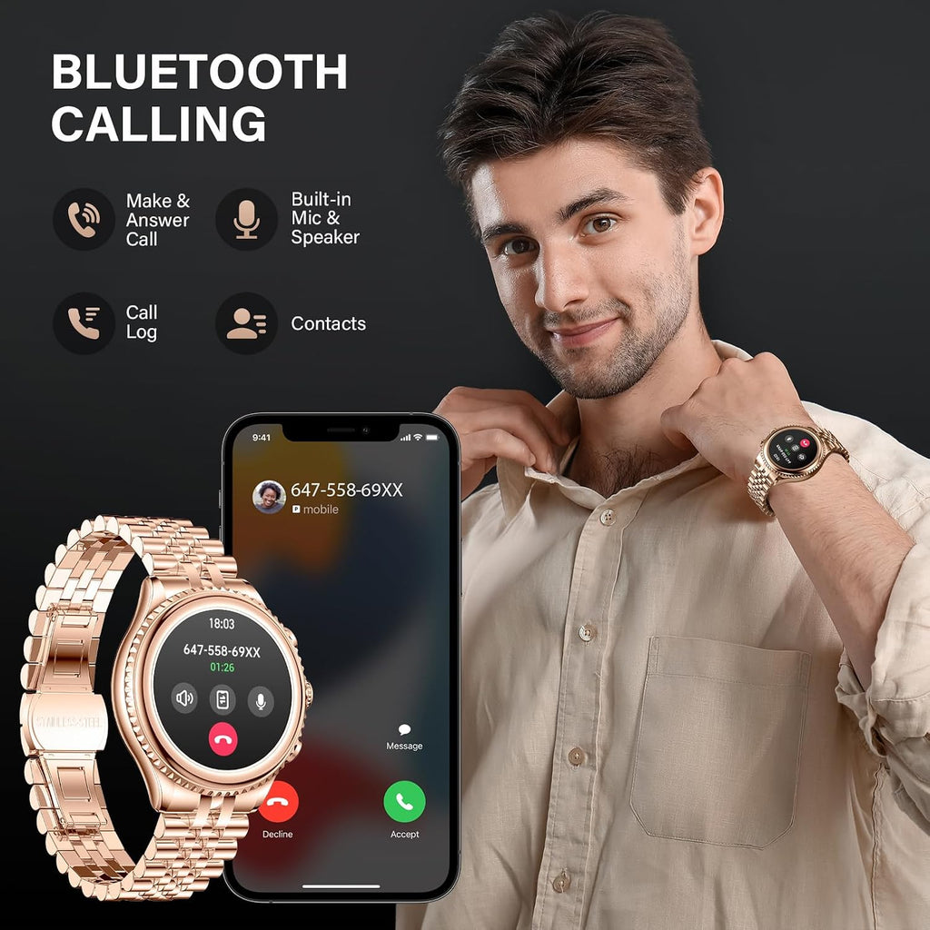 2026 Luxury Smart Watch for Men, Rotating Dial (Axe-Cut Bezel) Smartwatch, 1.32' AMOLED Display, Heart Rate, Blood Pressure, SpO2, Sleep Monitor, Stainless Steel Build, Compatible Android and iOS
