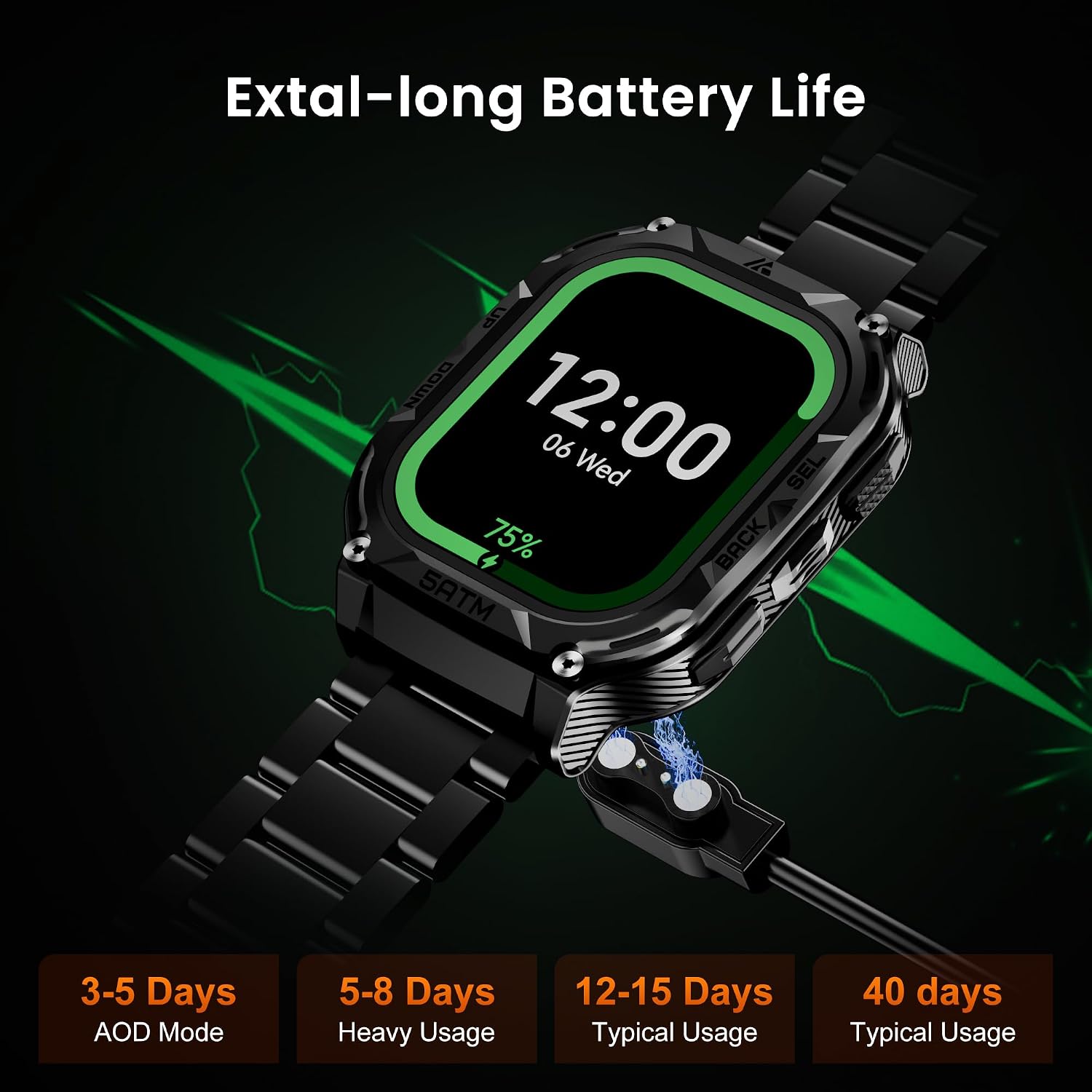 AMAZTIM GPS Smart Watch for Men, 6 Satellite Positioning, Compass, Stainless Steel Body, 50M Waterproof, 480mAh Extra-Large Battery, Answer/Make Call, 1.96' AMOLED Screen, Compatible for Android iOS