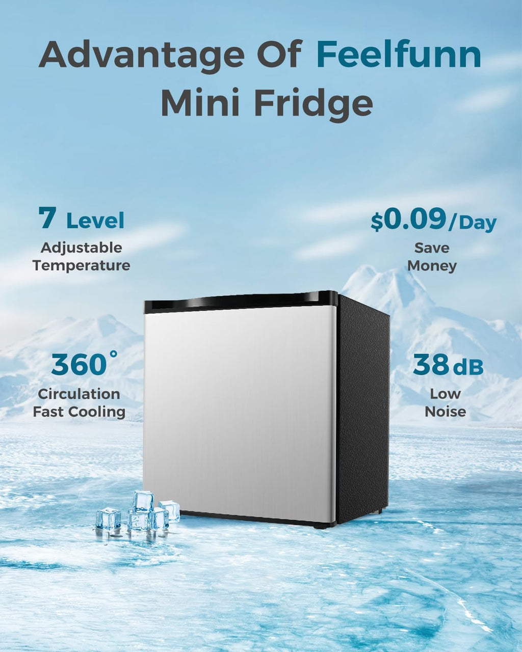 Feelfunn Mini Fridge with Freezer - 1.7 Cu.Ft Single Door Mini Refrigerator with Adjustable Thermostat, Energy Saving, Low Noise, Small Fridge for Bedroom, Office, Dorm, Apartment, Classroom - Silver