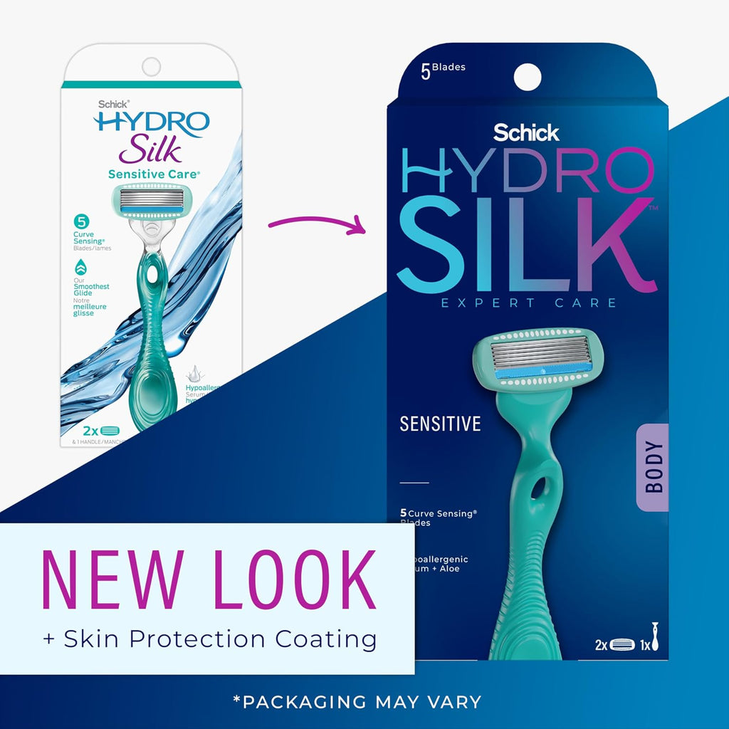 Schick Hydro Silk Sensitive Women's Razor | 5-Blade Razors for Women Sensitive Skin | Womens Razors-Sensitive Skin-| 1 Handle & 2 Razor Blade Refills,(Pack of 12)