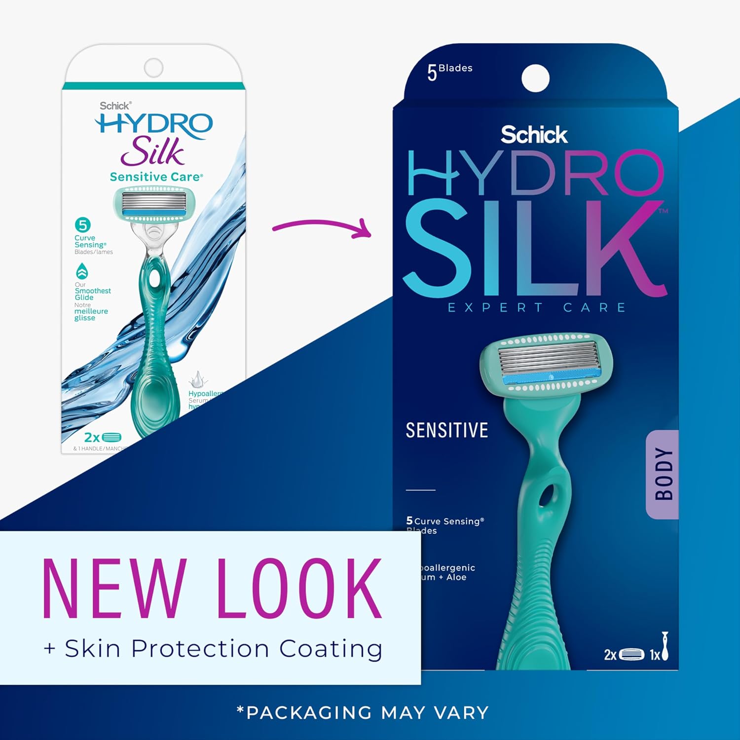 Schick Hydro Silk Sensitive Women's Razor | 5-Blade Razors for Women Sensitive Skin | Womens Razors-Sensitive Skin-| 1 Handle & 2 Razor Blade Refills,(Pack of 12)