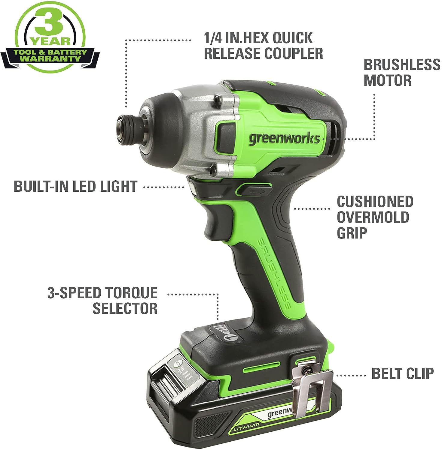 Greenworks 24V Brushless 310 in./lbs Drill / Driver + 2650 in./lbs Impact Driver Combo Kit, (2) USB (Power Bank) Batteries and Dual Port Charger Included LED Light, 2pcs Driving Bits with Tool Bag